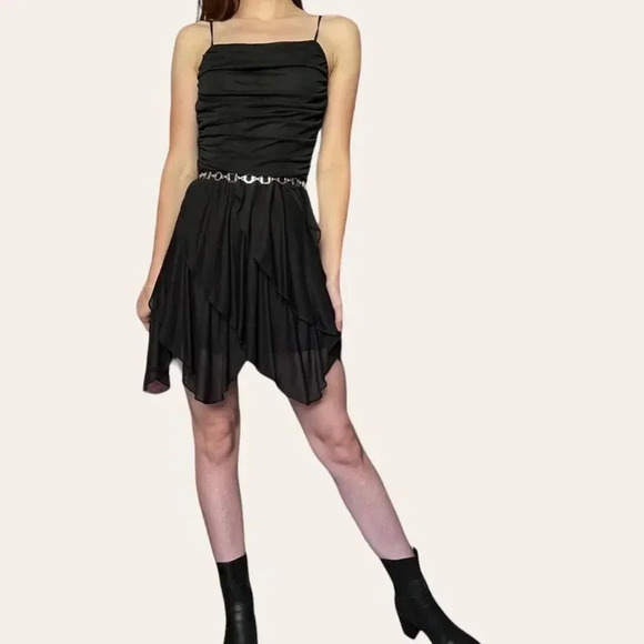 New Leaf by Samir 70s vintage draped chiffon grunge dark fairy mini dress (XS) - Picture 3 of 8